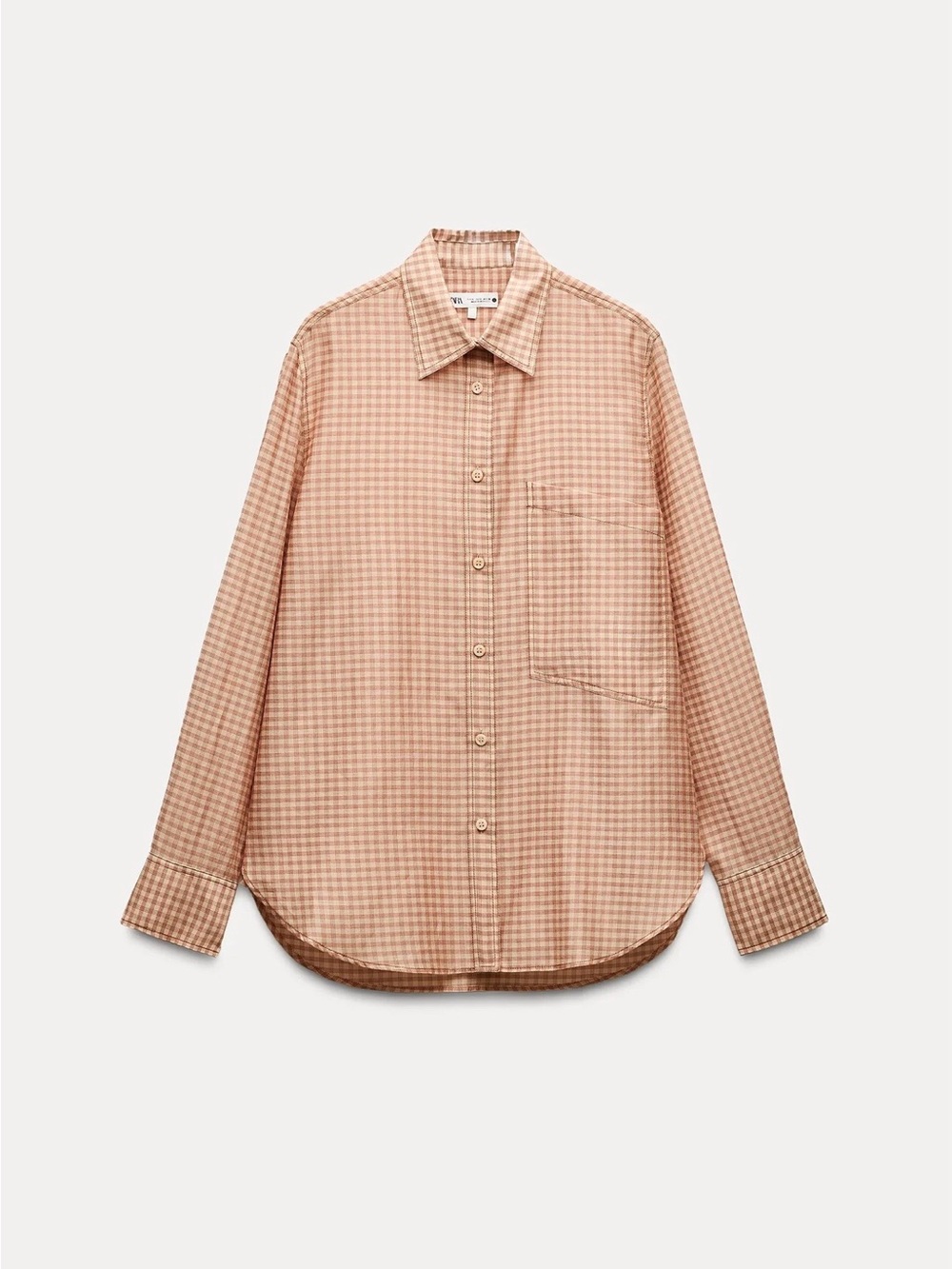 Zara Peach Check Cotton Button-Down Shirt